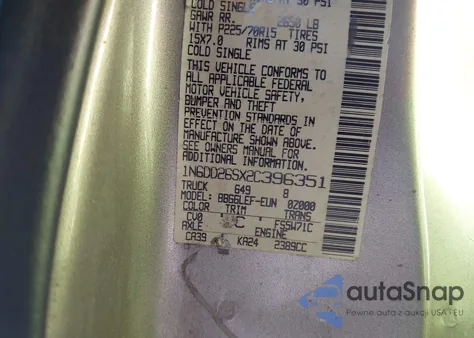 2002 Nissan Frontier Xe из США, поврежденный, VIN 1N6DD26SX2C396351